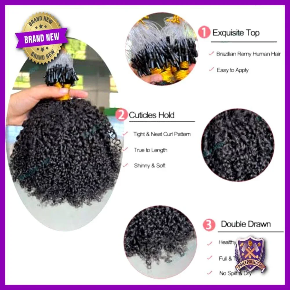 100 Strand Micro Loop Human Hair Extensions 80G 16Inch Kinky Curly